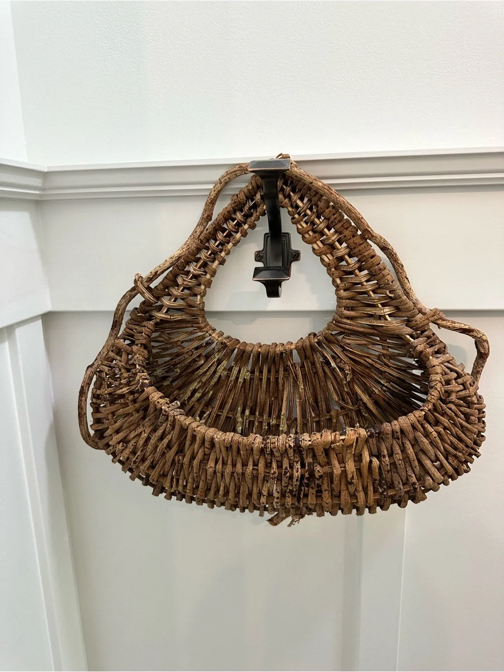 Hand Woven Twig Wall Basket Natural Brown Adirondack Style Twig Vines or Willow